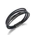 Men's multi-layer woven black leather bracelet with titanium steel magnetic clasp - Black