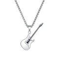 Collana con ciondolo a chitarra in acciaio inossidabile lucido su catena argentata uomo - Ciondolo Chitarra Argento Con Catena Lunga / Color Acciaio