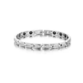 Dettaglio del bracciale in acciaio al titanio argento con cristalli e inserti magnetoterapici - Colore Acciaio