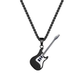 Collana con ciondolo a chitarra elettrica in acciaio inossidabile hip-hop bicolore - Ciondolo Chitarra Nero Con Catena Lunga / Nero
