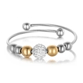Modieuze stalen kabelarmband met zirkonia-bal en goudkleurige gepolijste kralen - Tweekleurig Zilver en Goud