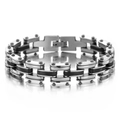 Men's titanium steel industrial chain bracelet with silver rivets and black silicone links - Black