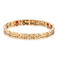 Polished gold butterfly magnetic therapy bracelet with colorful energy stones on white base - Full Gold Color