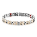 Magnetic therapy titanium steel butterfly pattern bracelet with golden accents on silver link - Steel and Gold