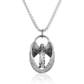 Vintage silver angel wing pendant necklace with praying cherub and sturdy box chain - Steel Color With Chain