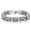 Polished silver Byzantine style square chain bracelet for men with secure lobster clasp - Steel
