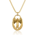 Golden angel wing pendant necklace with praying angel relief on a polished box chain - Gold Color With Chain