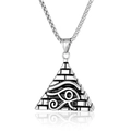 Detailrelief des Auge des Horus auf einem Vintage-Silber-Pyramidenanhänger mit Kette - Stahlfarben Mit Kette
