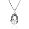 Pendente artiglio di drago da uomo in acciaio con perla bianca e catena argento - Collana con Perla Artificiale Bianca (Con Catena)