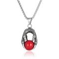Pendente artiglio di drago in acciaio inox con pietra rossa e catena box argentata da uomo - Collana con Strass Rosso (Con Catena)