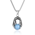 Ciondolo artiglio di drago in acciaio inossidabile con gemma blu su sfondo bianco - Collana con Strass Blu (Con Catena)