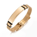 Bracciale a maglia dorata con piastra ID lucida e fibbia regolabile in stile trendy - Piastra Oro + Catena Oro