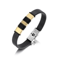 Pulsera de cuero negro para hombre con acero inoxidable dorado y cierre magnético de plata - Estilo Dorado