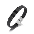 Primer plano de pulsera de cuero PU negro con hebilla de acero inoxidable y piezas metálicas - Negro