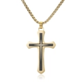 Hip hop gouden roestvrijstalen kruis hanger met zwarte inleg en kristal voor heren - 3.0*550mm / Zwart Goud Kleur (Met Ketting)