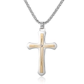 Hip hop tweekleurige roestvrijstalen kruis ketting met zirkoon op een zilveren ketting - 3.0*550mm / Staal Goud Kleur (Met Ketting)