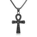 Collana con ciondolo a croce egizia Ankh da uomo in acciaio nero con simboli geroglifici - Color Nero Con Catena / 3.0*550mm