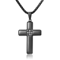 Colgante de cruz para hombre en acero inoxidable negro con circonitas y cadena de caja - Color Negro Con Cadena