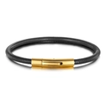 Modern black snake-patterned steel bracelet with a polished gold cylindrical clasp - Black Chain With Gold Clasp