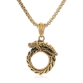Vintage golden stainless steel dragon pendant necklace with detailed engraved scales - With Chain (3.0x550mm) / Gold