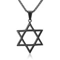 Detailweergave van de zwarte hexagram-hanger van roestvrij staal met een box-ketting - Zwart Met Ketting