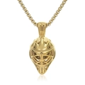 Retro golden stainless steel hockey goalie mask pendant necklace with detailed cutout grid - Gold Color With Chain