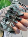 Detailed view of ink marble texture nail stickers with realistic glossy finish and fit - Black and White Marble Texture (DY-002)