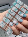 Detailed view of DY-003 nail stickers featuring blue marble texture and ink patterns - Blue Green White Mixed Marble (DY-003)