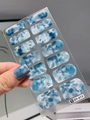 Detailed view of self-adhesive nail stickers with blue and white marble ink texture - Blue and White Marble Smudge (DY-013)