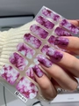 Macro detail of DY-015 self-adhesive nail stickers with purple ink marble texture - Purple Pink Tie-dye Marble (DY-015)