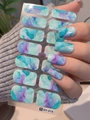 Detail of self-adhesive nail stickers with blue watercolor marble pattern DY-016 model - Blue Purple Cyan Marble(DY-016)