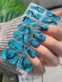 Detail of blue marble nail stickers with gold foil texture and agate pattern finish - Blue Agate Gold Foil Style Marble (DY-022)