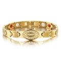 Bracciale magnetico dorato di lusso con zirconi su acciaio lucido e riflesso a specchio - Oro