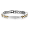 Dettaglio del bracciale bicolore 6mm in acciaio con maglie e singolo diamante incastonato - Oro Acciaio