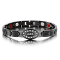Bracciale magnetico in acciaio inossidabile nero con zirconi e pietre bio-magnetiche - Nero