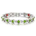 Dettaglio del bracciale in acciaio con zirconi verdi e inserti per magnetoterapia interni - Acciaio Argentato Con Zircone Verde