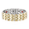 Men's magnetic therapy bracelet in gold and silver stainless steel with geometric patterns - Steel Gold