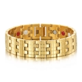 Golden stainless steel magnetic health bracelet for men with square polished chain links - Gold Style
