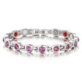 Dettaglio del bracciale in acciaio argento con pietre rosa ed elementi magnetici interni - Acciaio Argentato Con Zircone Viola