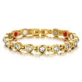 Bracelet en acier inoxydable doré avec zircons blancs brillants et modules de magnétothérapie - Or Zircon Blanc