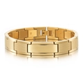 Herrenarmband aus vergoldetem Edelstahl mit polierter Platte und strukturierten Gliedern - Gold