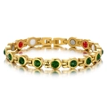 Détail du bracelet plaqué or avec zircons verts et inserts de thérapie magnétique de santé - Plaqué Or Avec Zircon Vert Foncé
