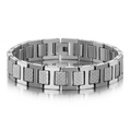 Bracciale a maglie H in acciaio inossidabile lucido con inserti texture coccodrillo - Colore Acciaio