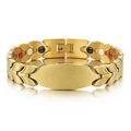 Bracciale magnetico placcato oro per coppie con motivo a spiga e placca liscia - Stile Oro