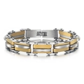 Pulsera de hombre en acero inoxidable bicolor con eslabones plateados y detalles dorados - Acero Oro