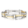 Bracciale metallico industriale argento e oro con trama a rombi e dettagli con rivetti - Acciaio Oro