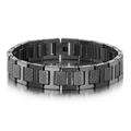 Bracciale in acciaio inossidabile nero opaco con maglie ad H, trama e riflesso specchio - Nero