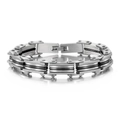 Bracelet multicouche pour homme en acier inoxydable poli avec inserts noirs en silicone - Noir Acier