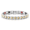 Zweifarbiges Magnetarmband aus Edelstahl in Gold und Silber mit strukturierten Gliedern - Stahl Gold