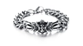 Detail van zilveren stalen Cubaanse schakelarmband met gotisch schild en kruishanger - Schild Kruis Curb Stijl (690 Armband)